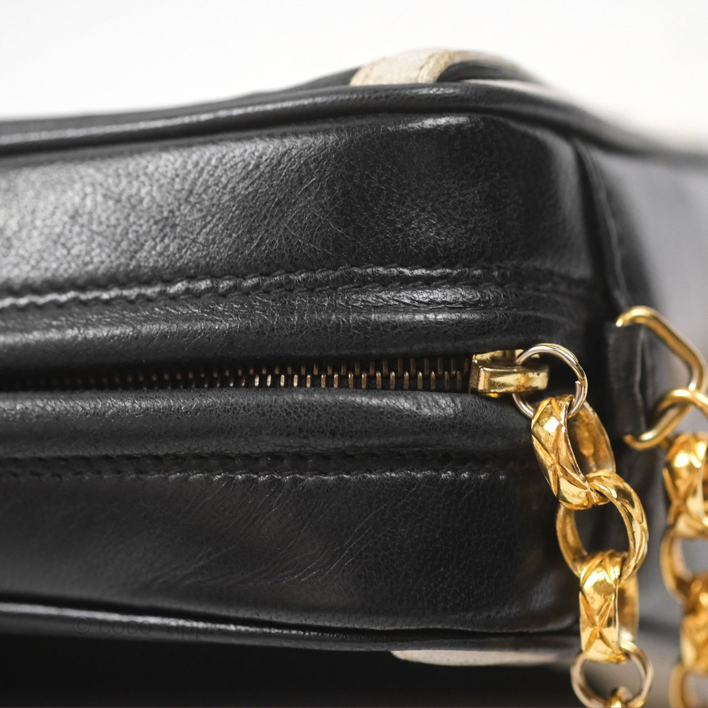 Chanel Vintage White CC Camera Bag Black Lambskin Gold Hardware