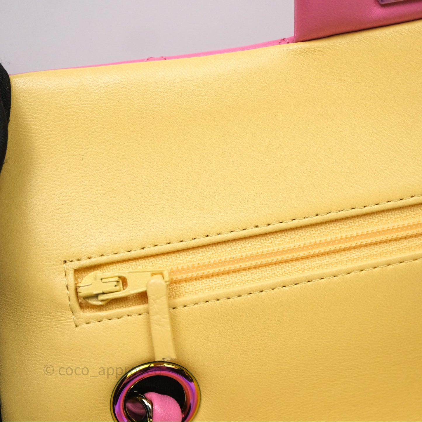 Chanel Small Classic Flap Quilted Pink Lambskin Rainbow Hardware