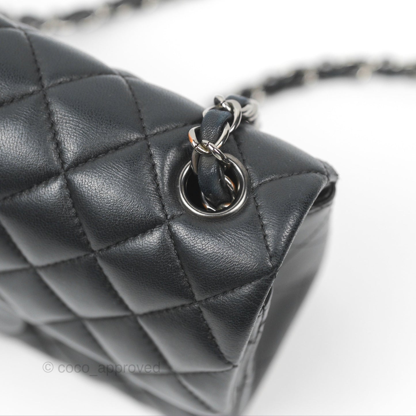 Chanel Quilted Mini Rectangular Flap Black Lambskin Silver Hardware