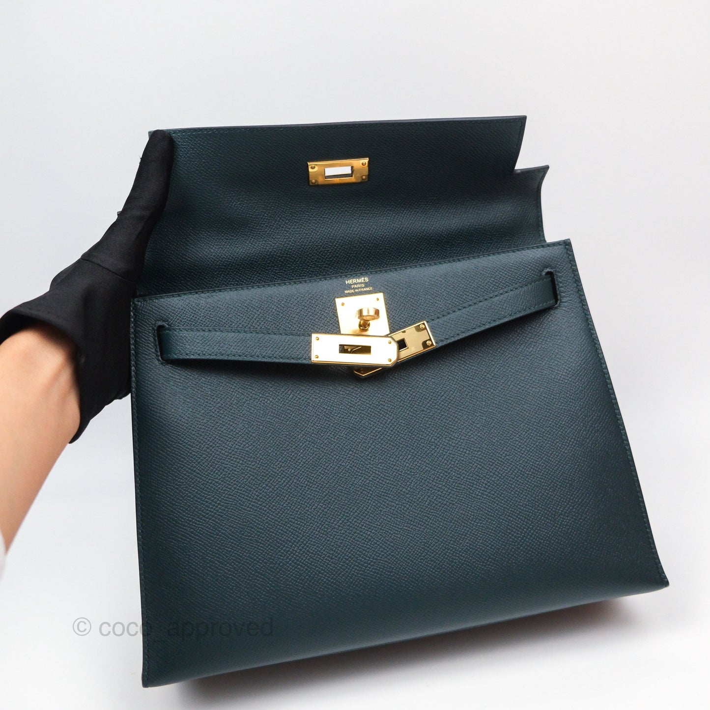 Hermès Kelly II 28 Sellier Vert Cypress 6O Veau Epsom Gold Hardware