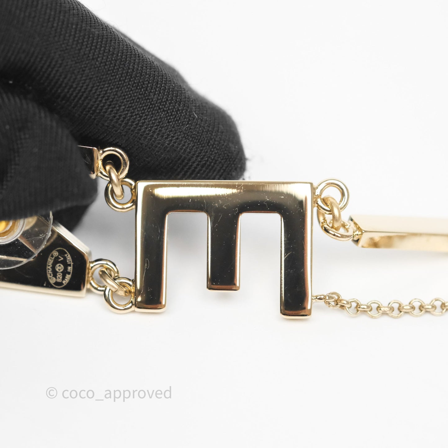 Chanel Letter Cha-Nel Logo Drop Earrings Gold Tone 20V