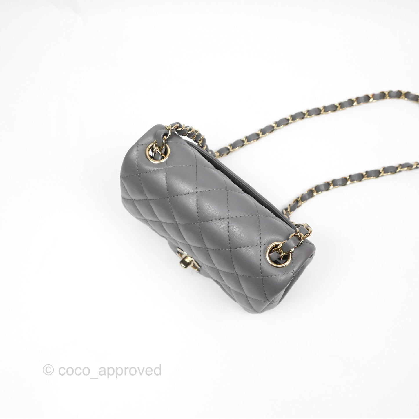 Chanel Mini Square Quilted Grey Lambskin Gold Hardware