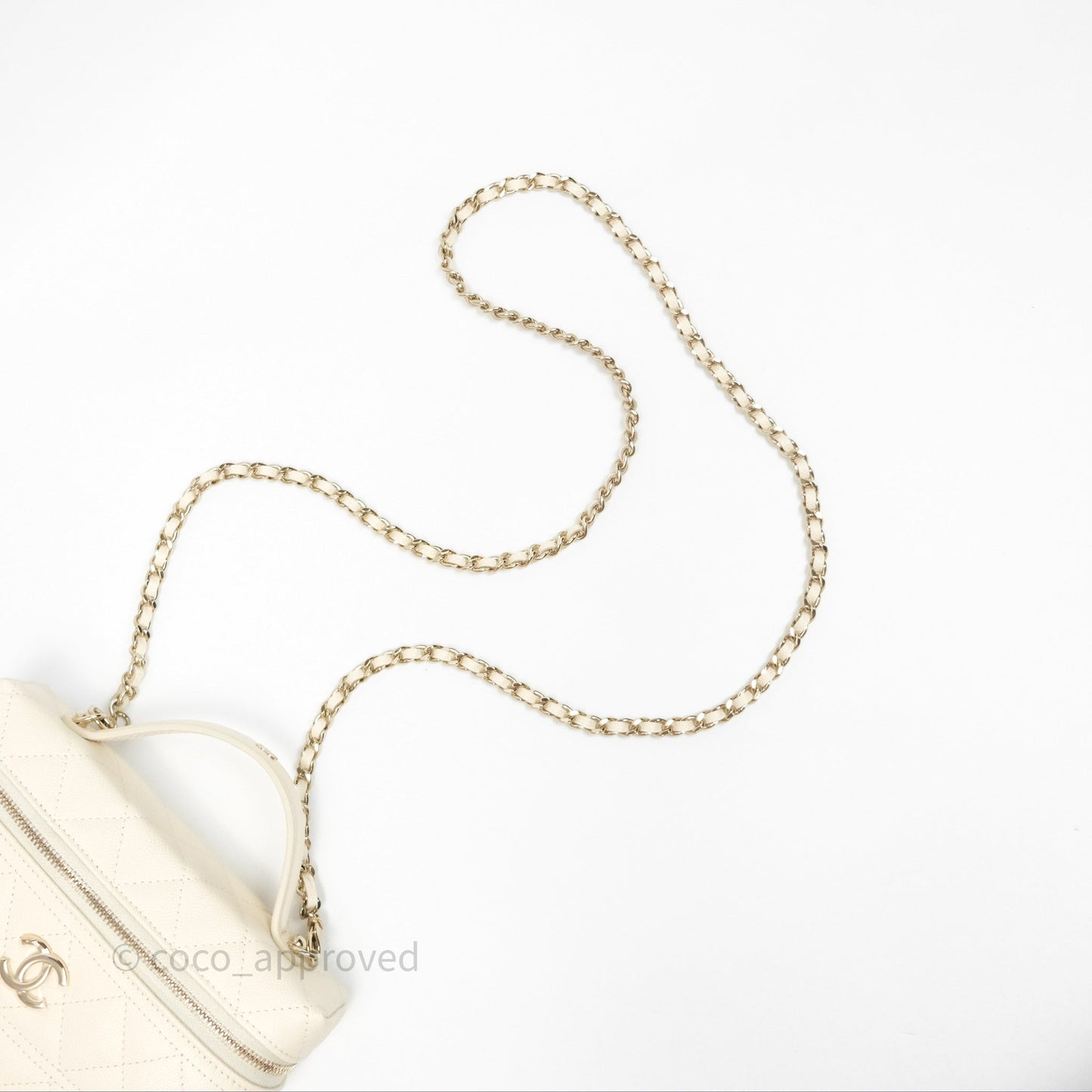 Chanel Top Handle Long Vanity with Chain Beige Caviar Gold Hardware 25C