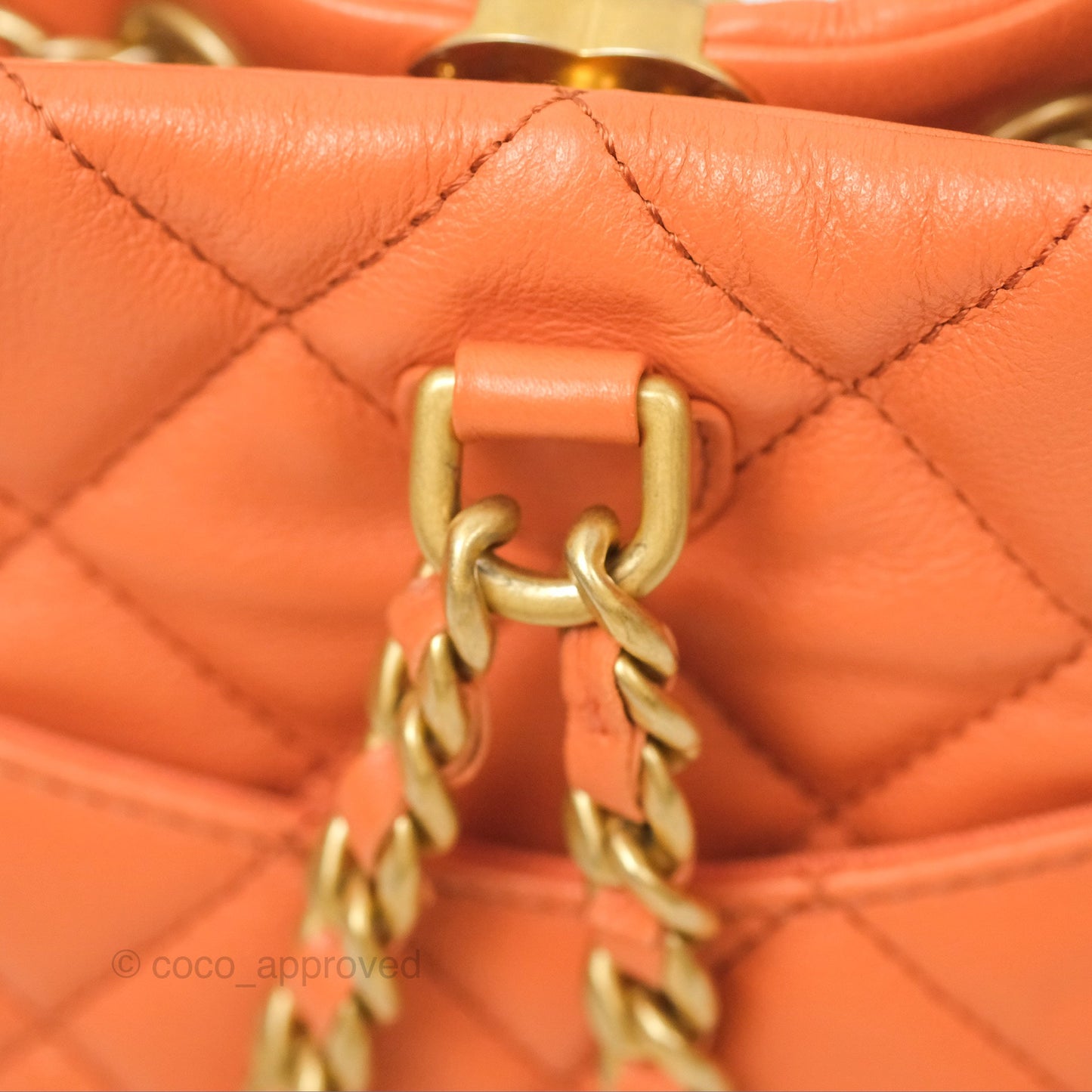 Chanel Small Drawstring Backpack Orange Calfskin Aged Gold Hardware 23A