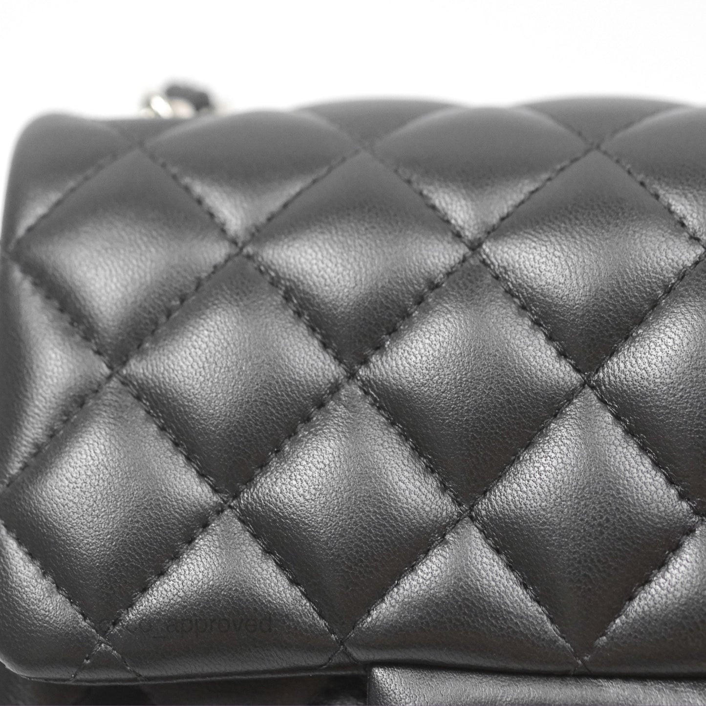 Chanel Mini Square Flap Quilted Black Lambskin Silver Hardware