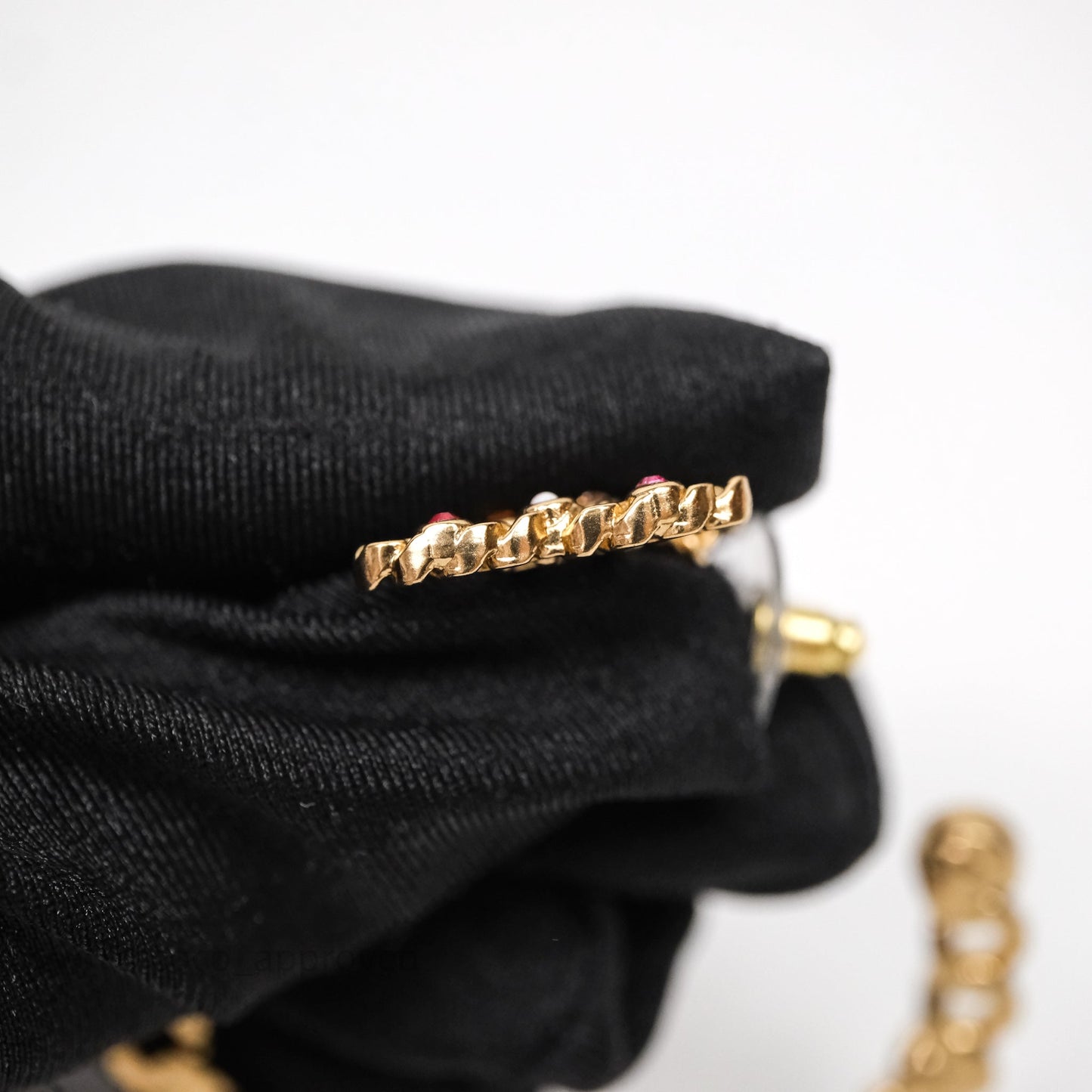 Chanel CC Pearl Crystal Hoop Earrings Gold Tone 21P