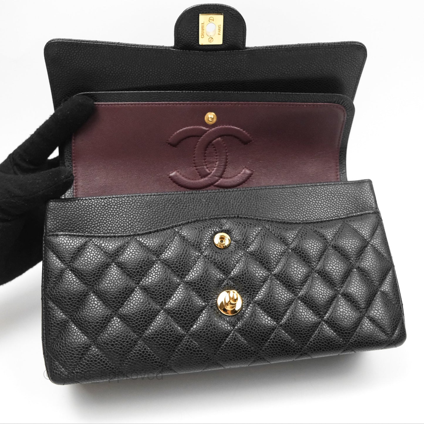 Chanel Classic M/L Medium Flap Quilted Black Caviar Gold Hardware