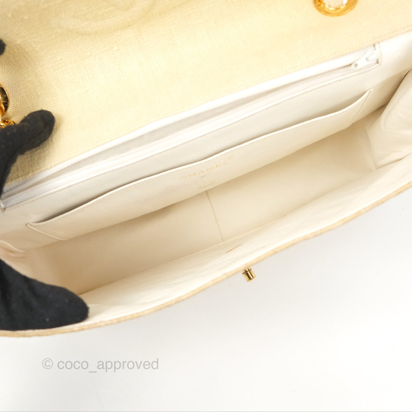 Chanel Vintage XL Jumbo Single Flap Beige Cotton Canvas 24K Gold Hardware