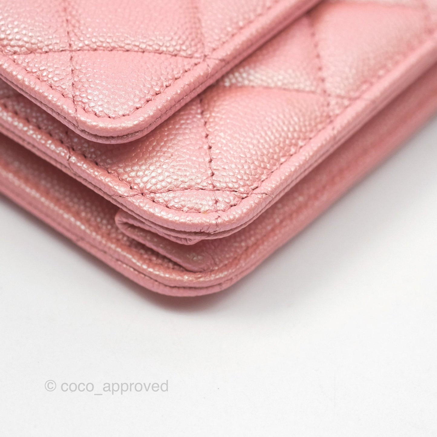 Chanel Classic Quilted Wallet on Chain WOC Iridescent Pink Caviar Gold Hardware