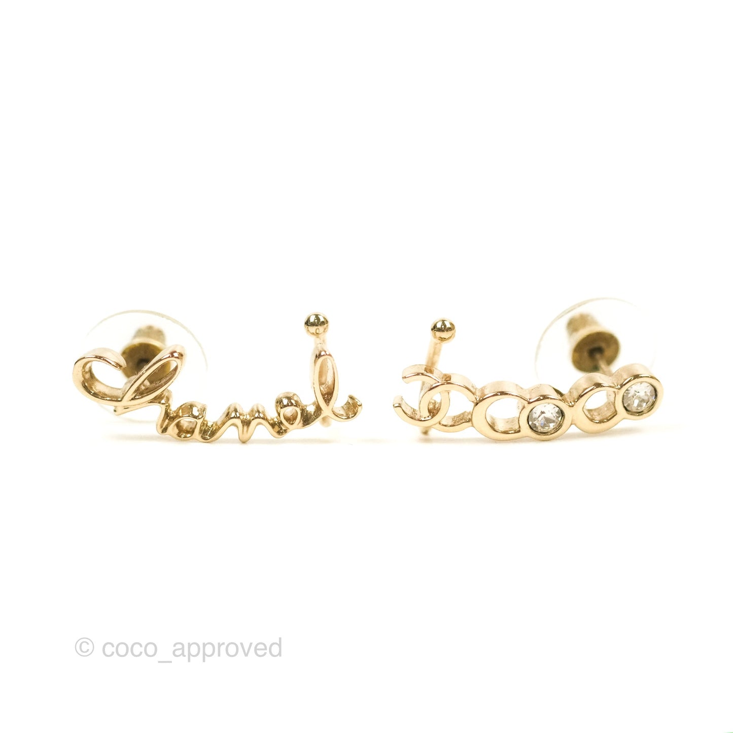 Chanel CC Coco Crystal Earrings Ear Cuff Gold Tone 22P