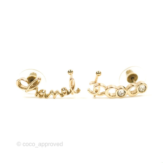 Chanel CC Coco Crystal Earrings Ear Cuff Gold Tone 22P