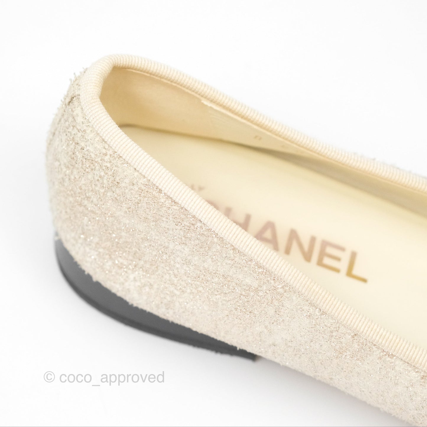 Chanel Ballerina Flats Glitter Ivory Black Size 39