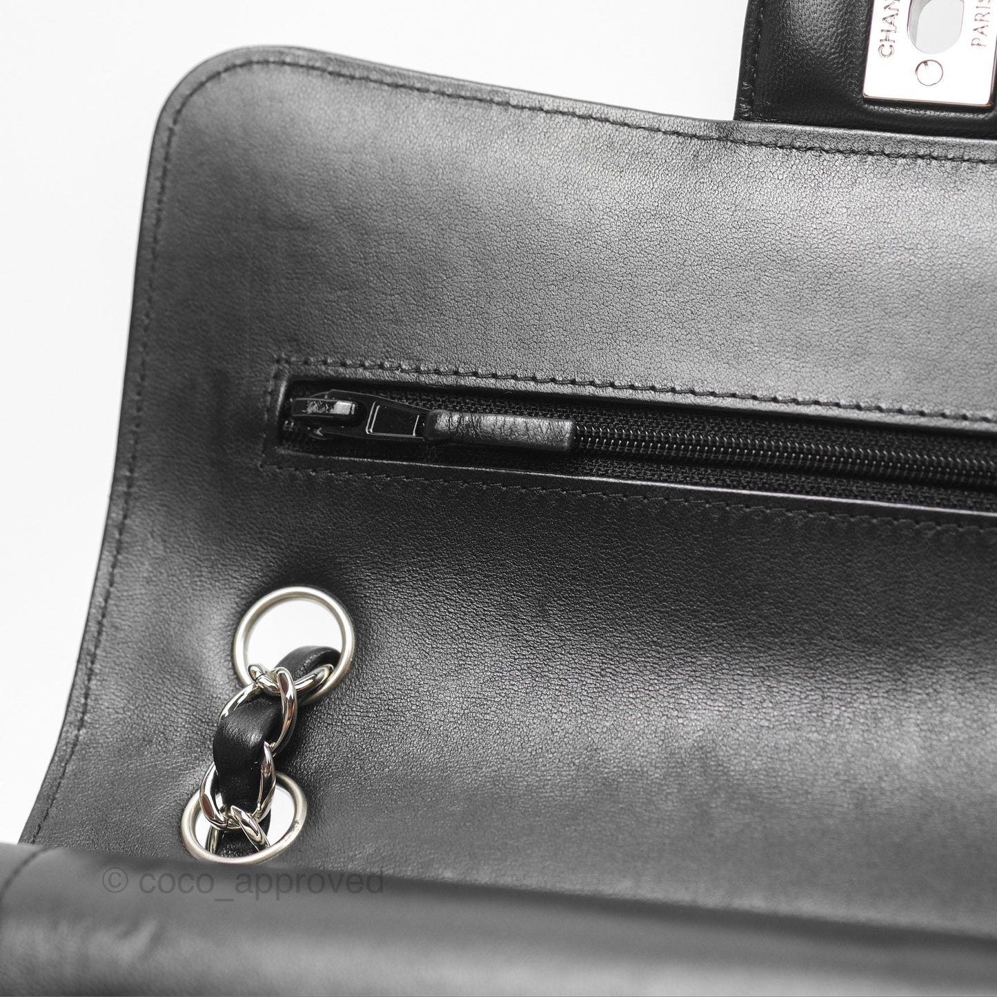 Chanel Small Classic Chevron Flap Black Lambskin Silver Hardware
