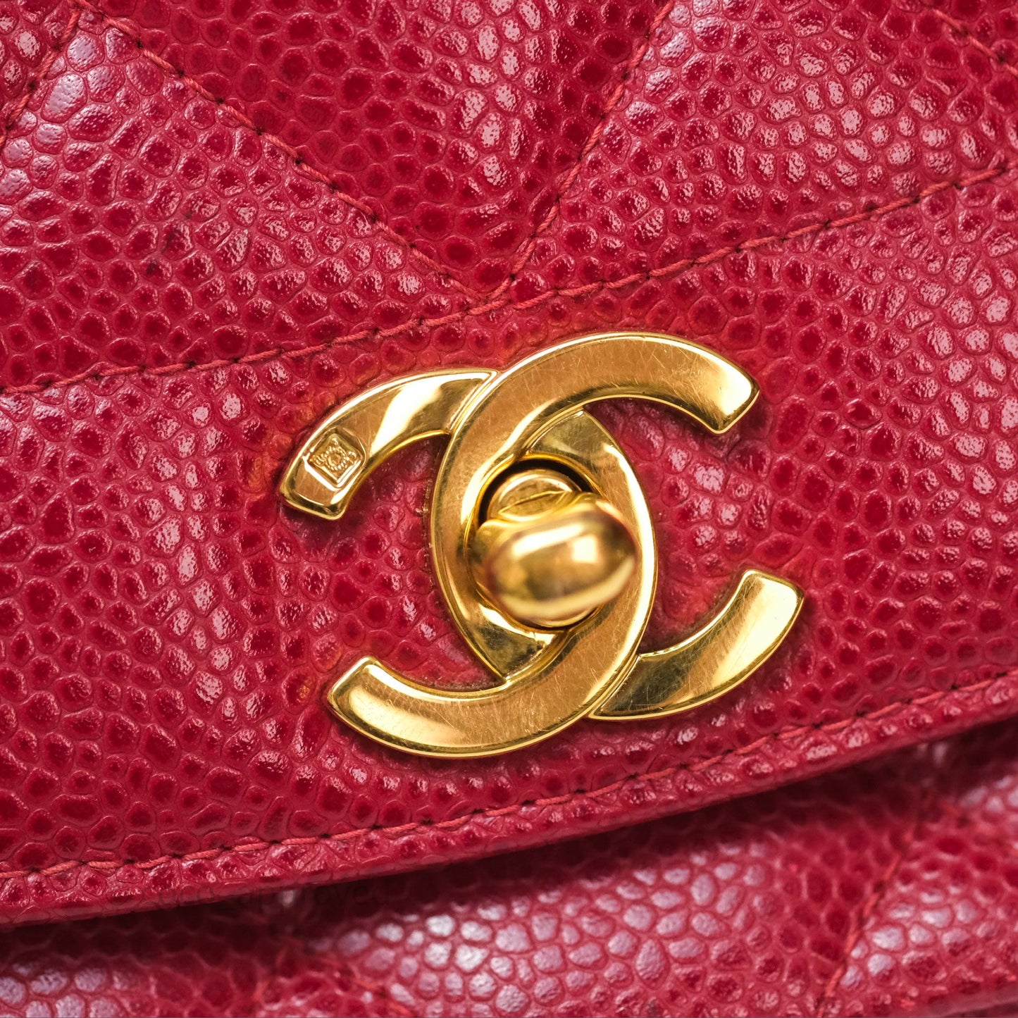 Chanel Medium Vintage Quilted Classic Diana Flap Bag Red Caviar 24K Gold Hardware