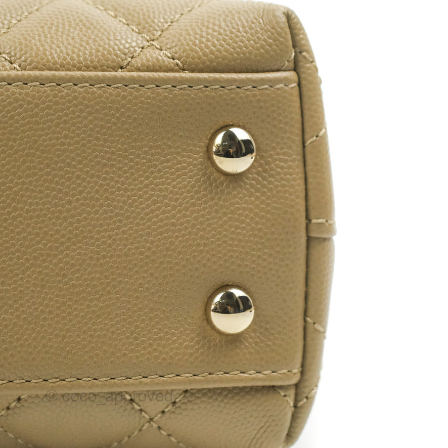 Chanel Small Coco Handle Quilted Dark Beige Caviar Gold Hardware Lizard Handle