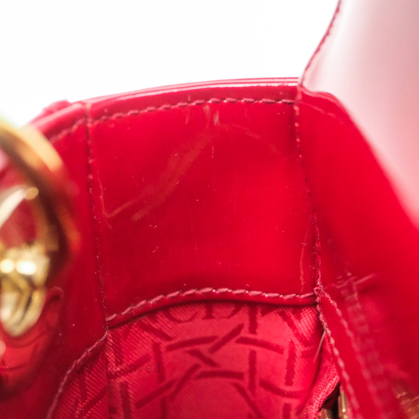 Christian Dior Mini Lady Dior Bag Red Patent Gold Hardware