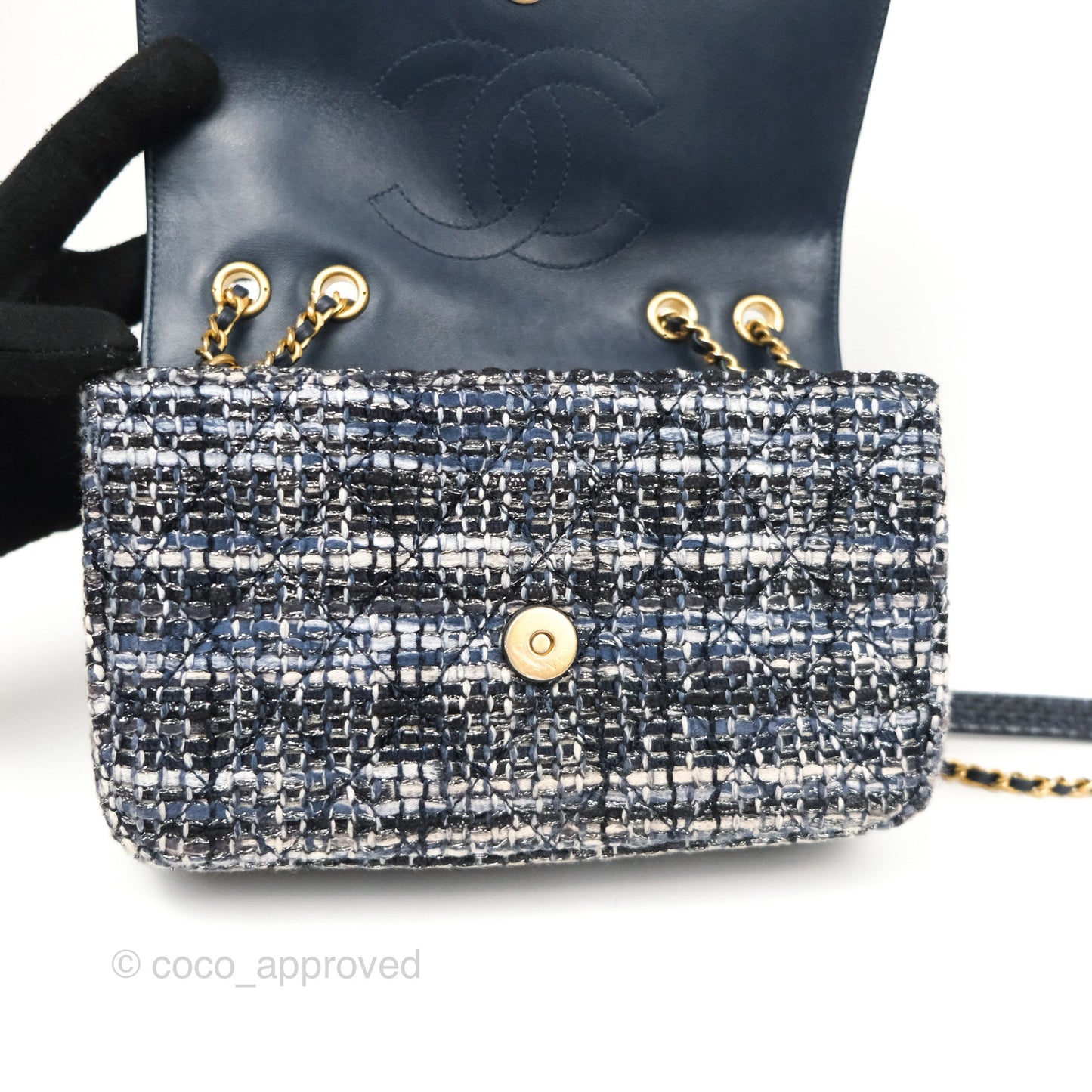 Chanel Quilted Small CC Filigree Flap Navy Tweed Python 18S