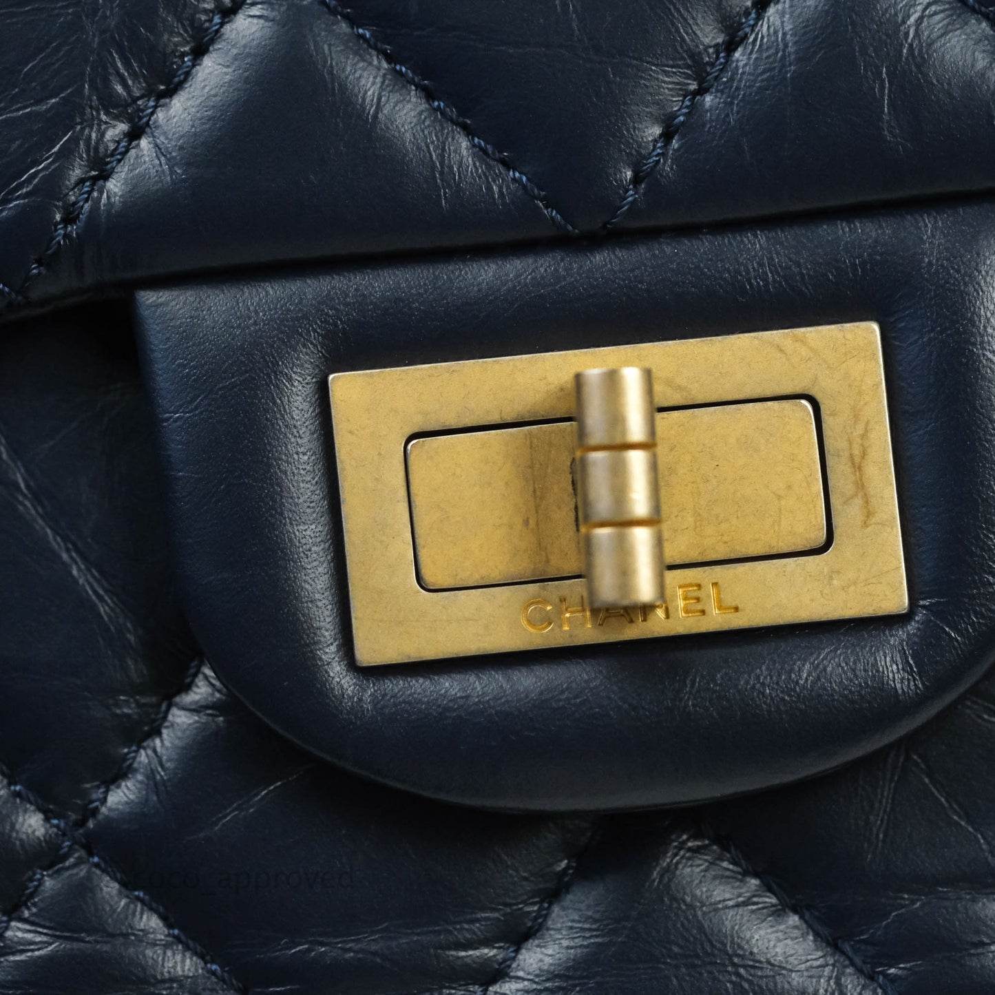 Chanel Reissue 227 Quilted Aged Calfskin Navy Aged Gold Hardware