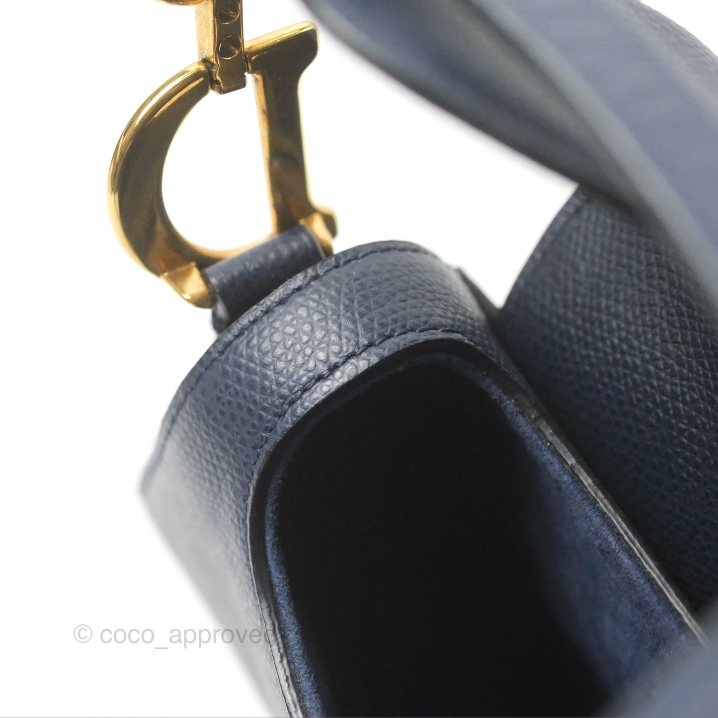 Christian Dior Mini Saddle Bag Navy Grained Calfskin Gold Hardware