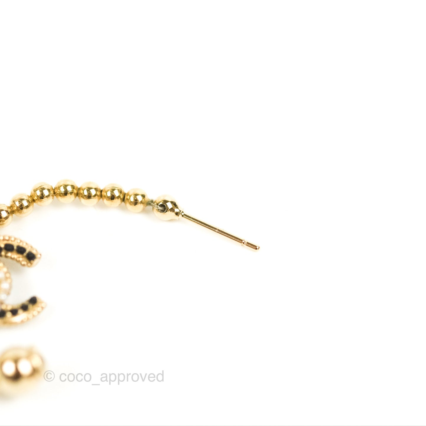 Chanel Pearl & Black Bead CC Chain Earrings Gold Tone 18P