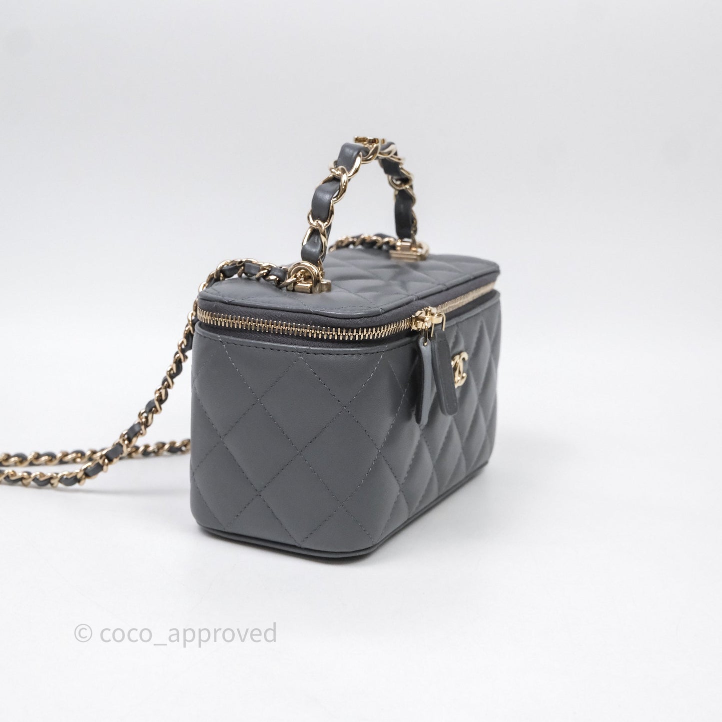 Chanel Vanity Rectangular Top Handle Grey Lambskin Gold Hardware