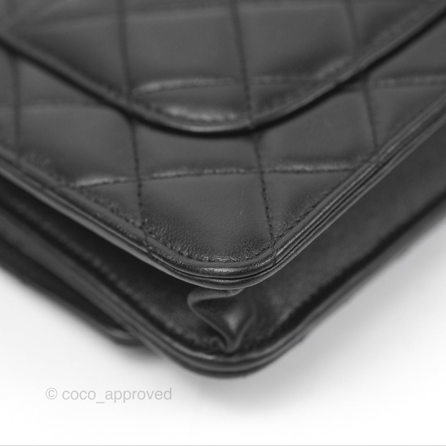 Chanel Quilted Pearl Crush Wallet on Chain WOC Black Lambskin Aged Gold Hardware