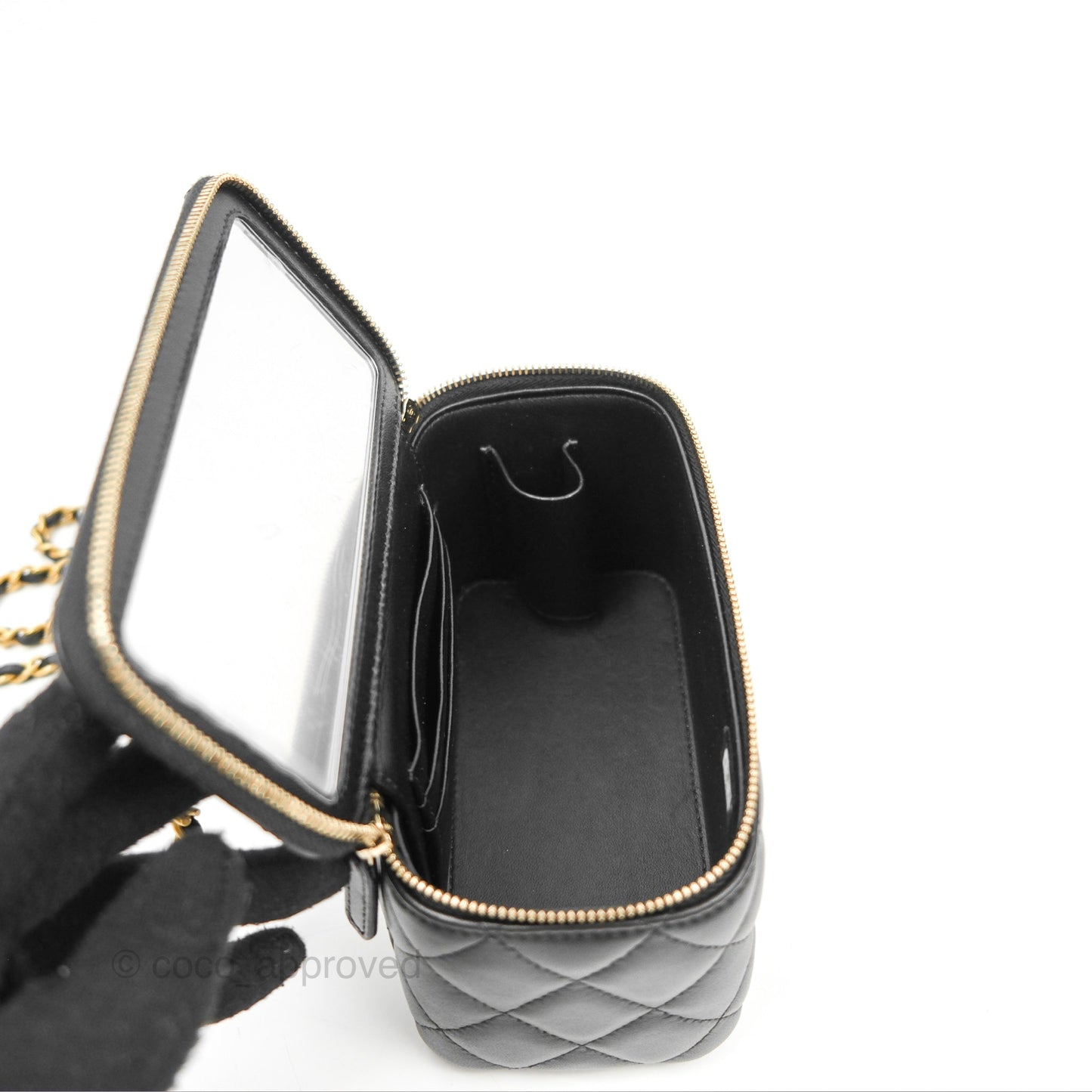 Chanel Vanity Rectangular with Top Handle Black Lambskin Aged Gold Hardware