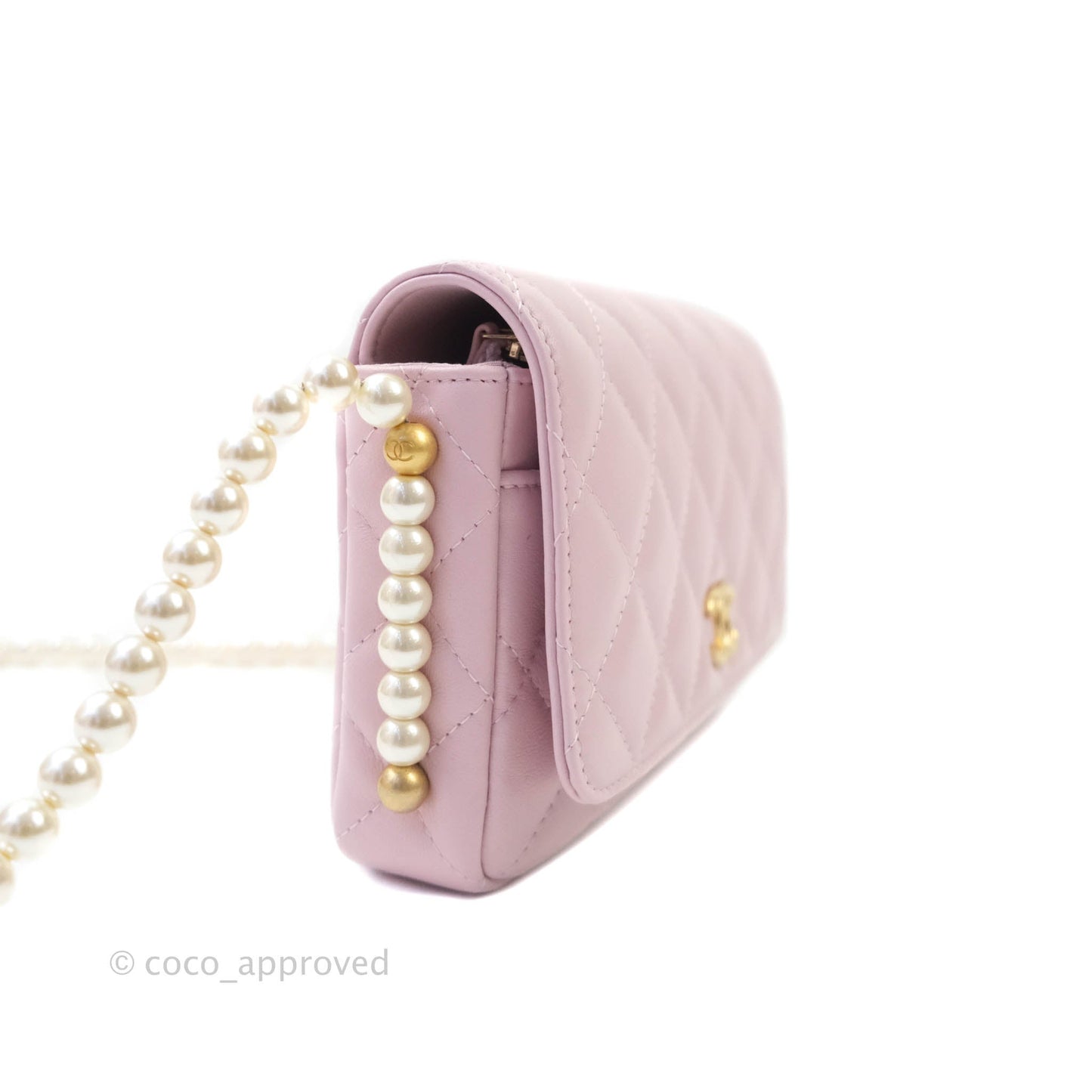 Chanel Quilted Wallet On Chain WOC With Pearl Chain Pink Aged Gold Hardware