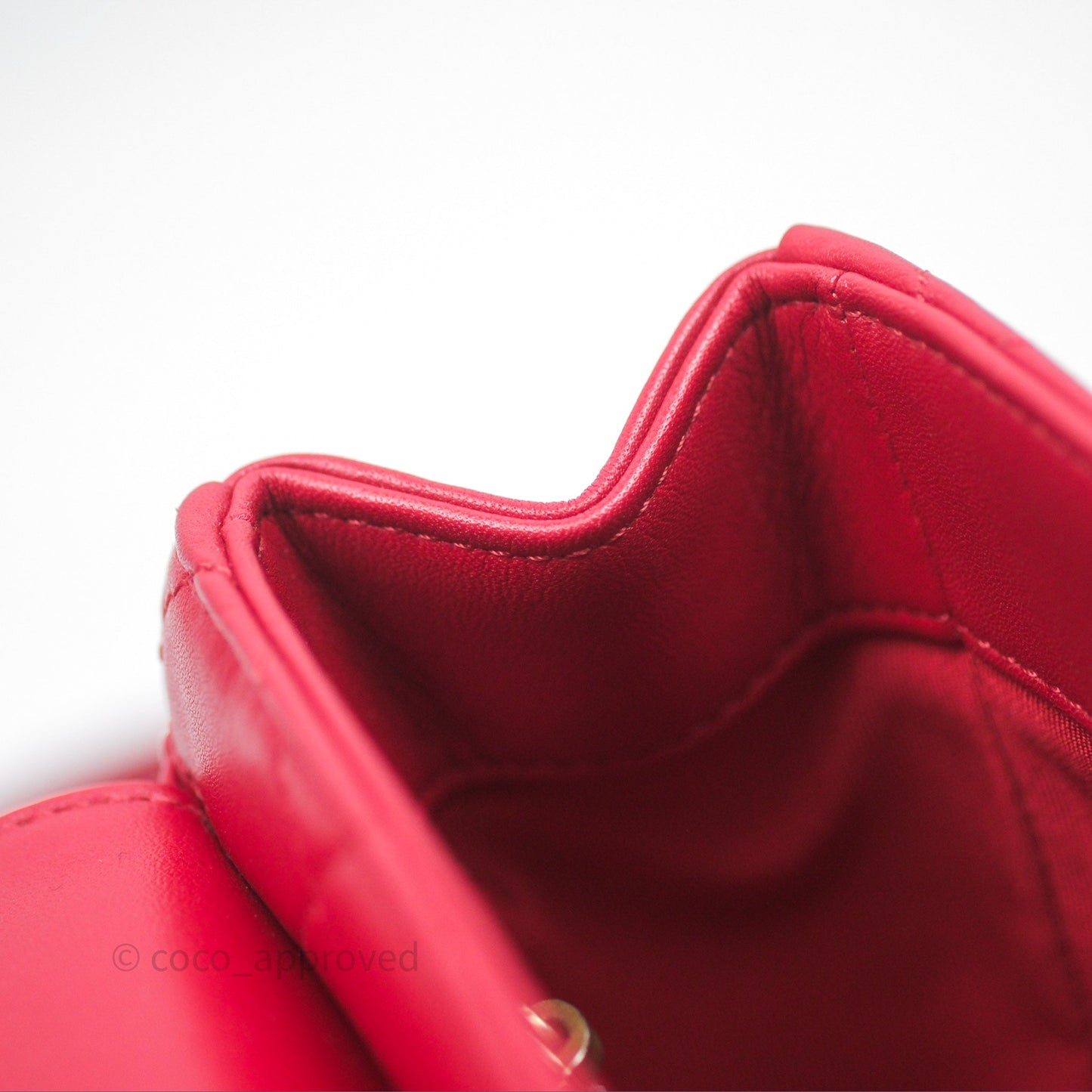 Chanel Quilted Flap Bag  with Pearl Logo Top Handle Red Lambskin Aged Gold Hardware