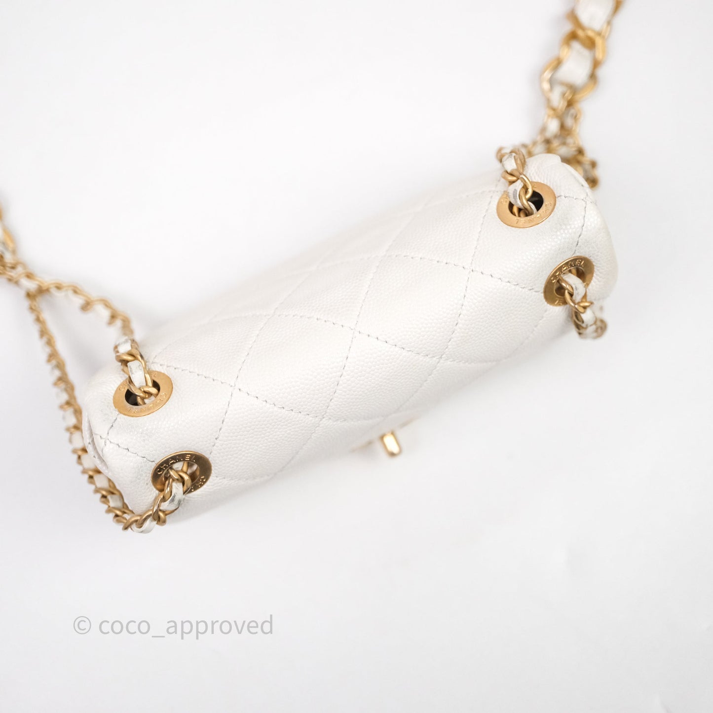 Chanel Mini Flap White Caviar Bag Double Chain Gold Hardware