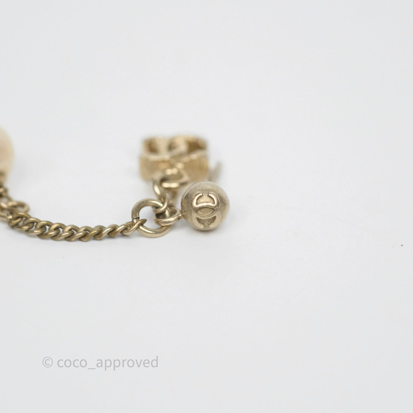 Chanel CC Pearl Drop Earrings Gold Tone