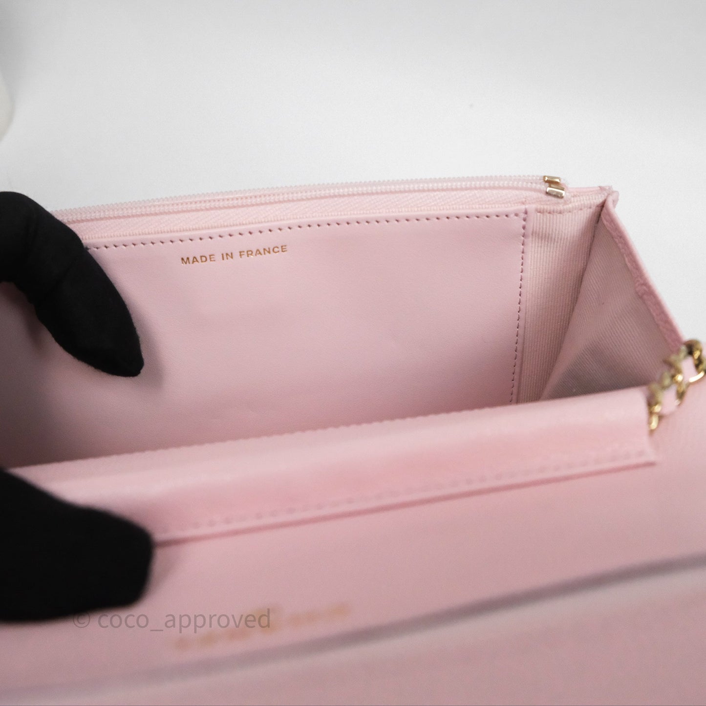 Chanel Classic Quilted Wallet on Chain WOC Light Pink Caviar Gold Hardware