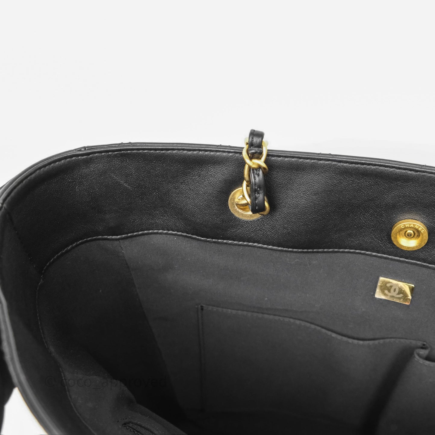 Chanel Stitched Large Shopping Bag Black Calfskin Aged Gold Hardware