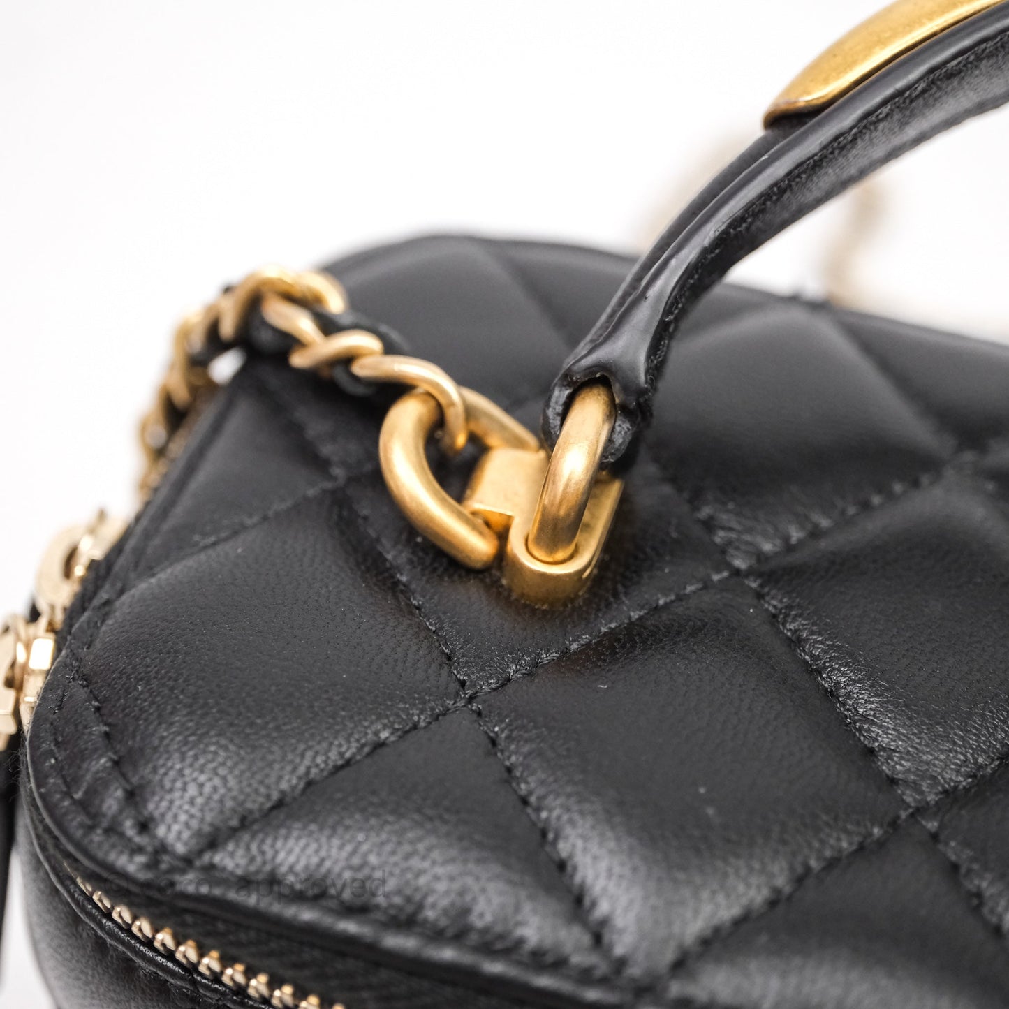 Chanel Vanity Rectangular Metal Top Handle Black Lambskin Aged Gold Hardware