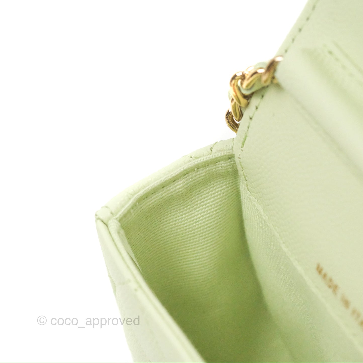 Chanel Mini Clutch With Chain Mint Green Caviar Gold Hardware 22C