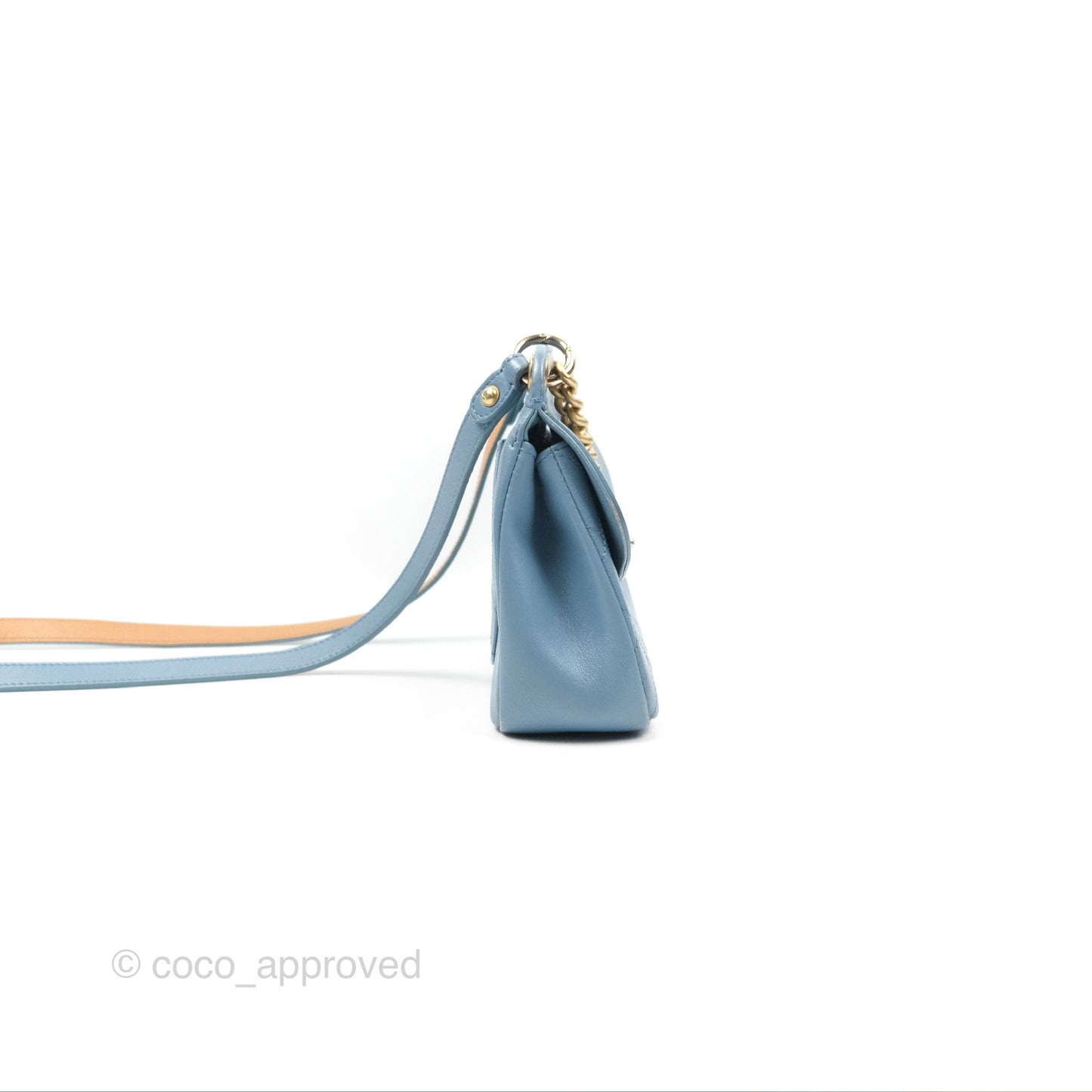 Chanel Curved Flap Bag Blue Lambskin Aged Gold Hardware