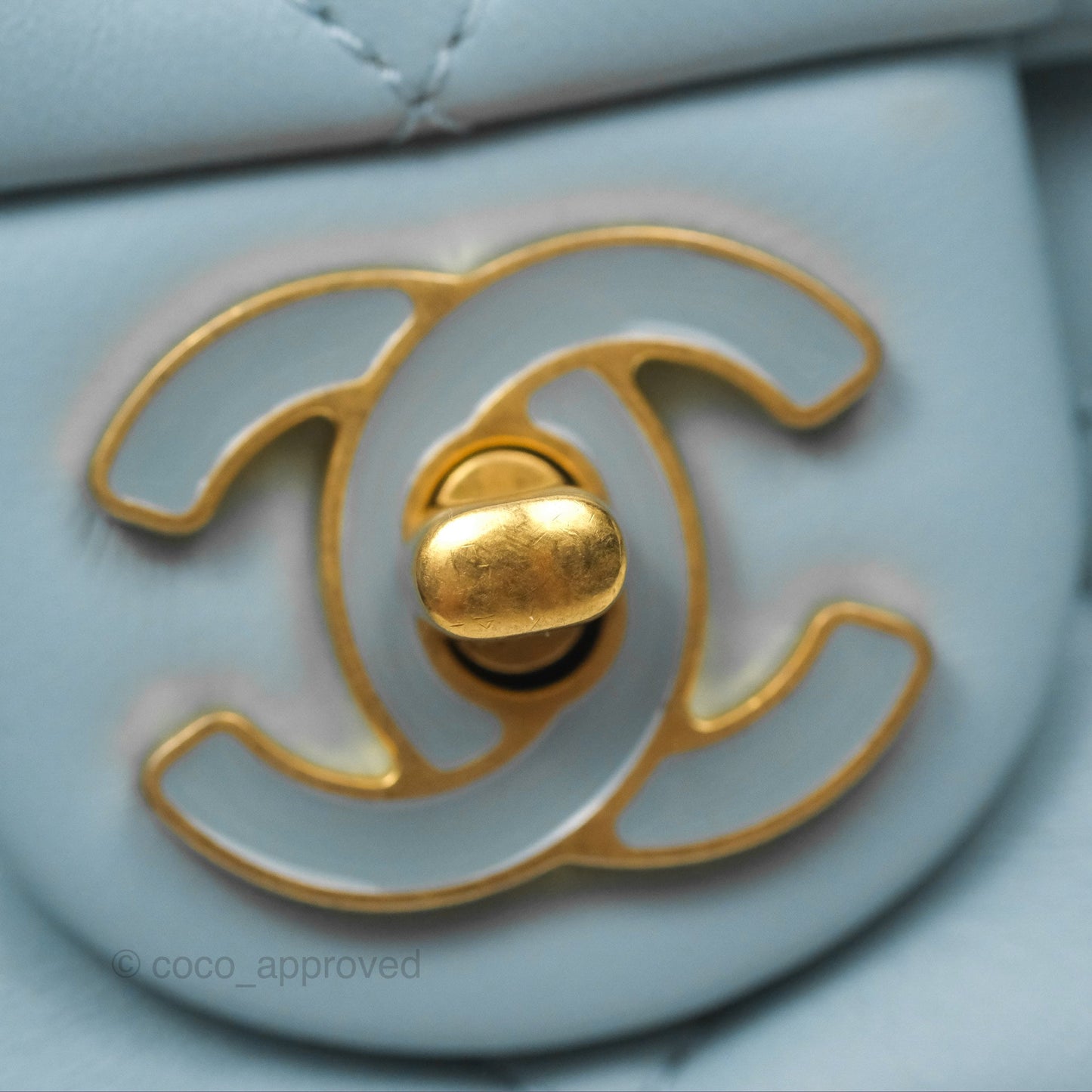Chanel Quilted Enamel Pending CC Small Square Flap Baby Blue Lambskin 22P