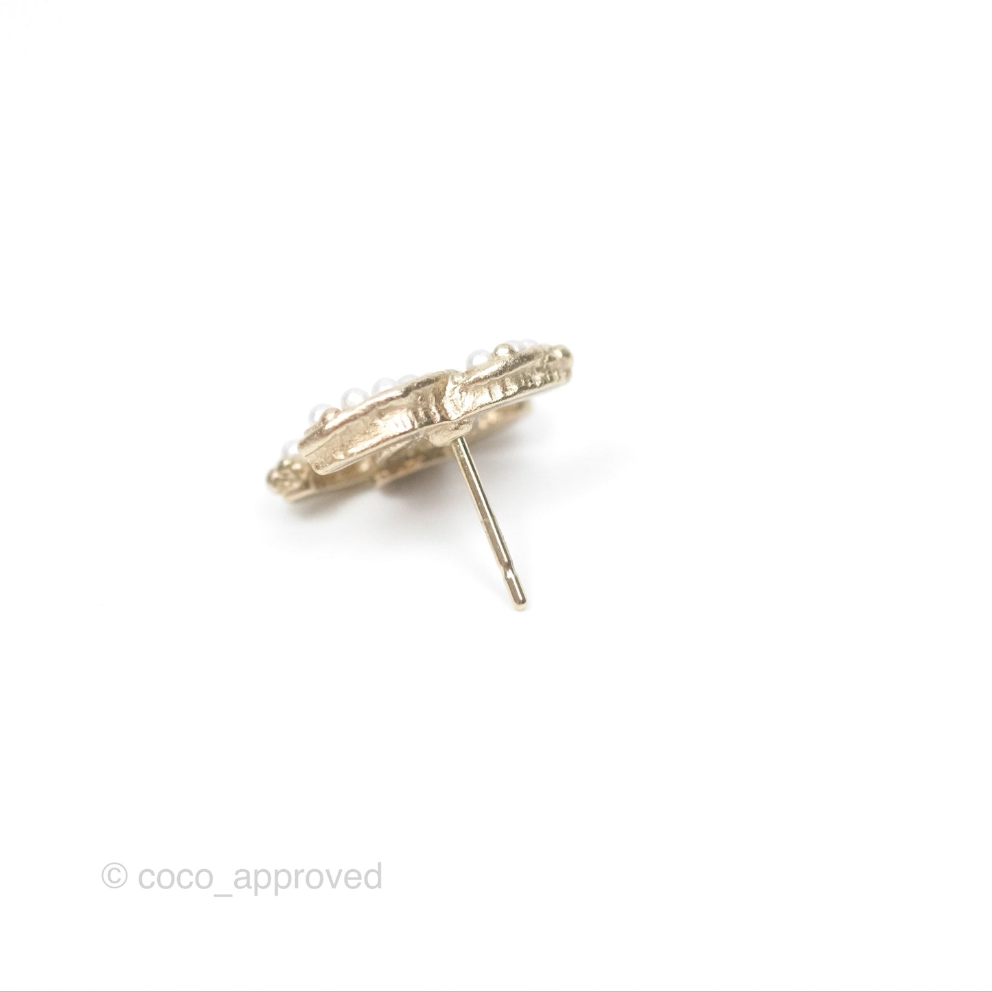Chanel Pearl CC Earrings Gold Tone 13c