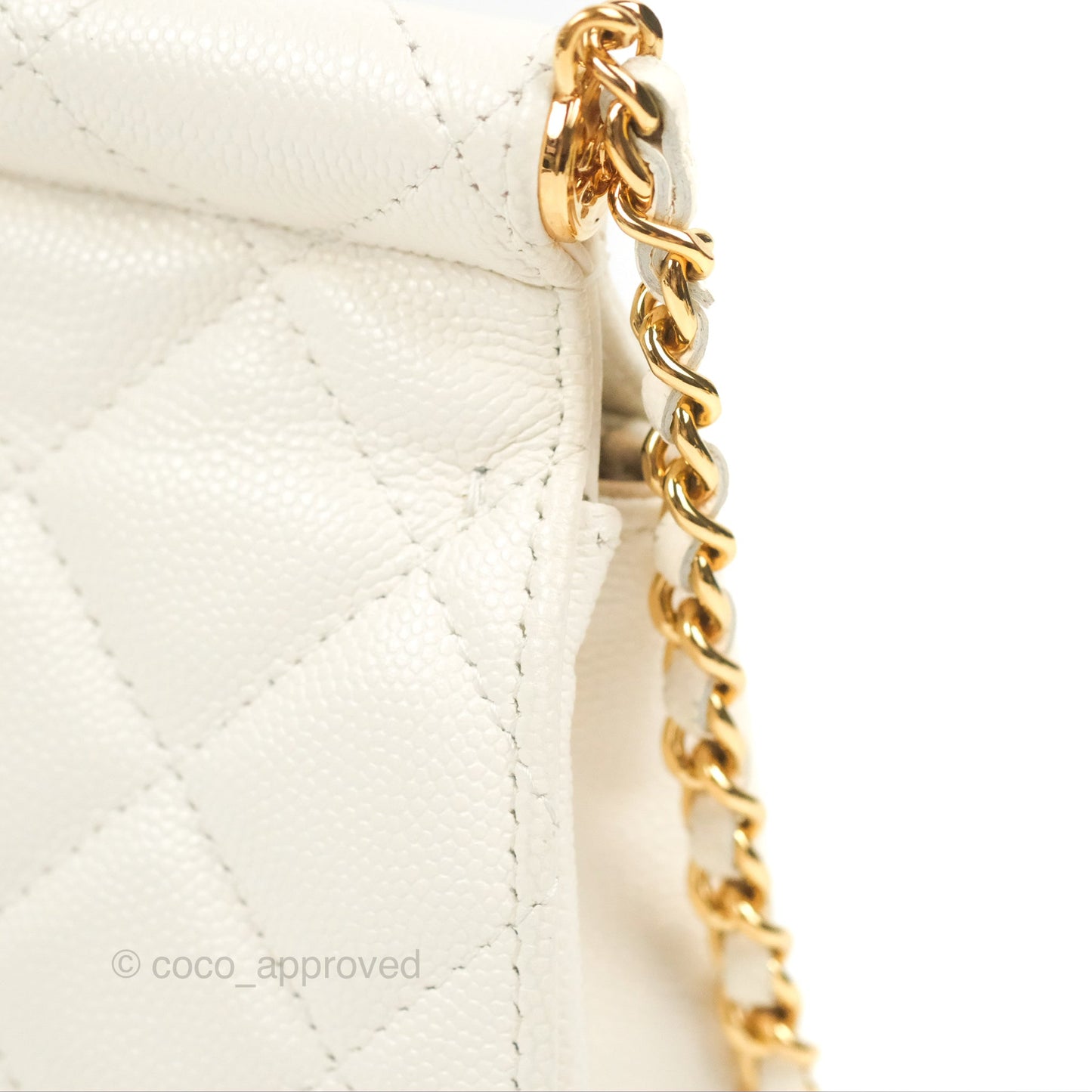 Chanel Clutch with Chain Ivory White Caviar Gold Hardware 22K