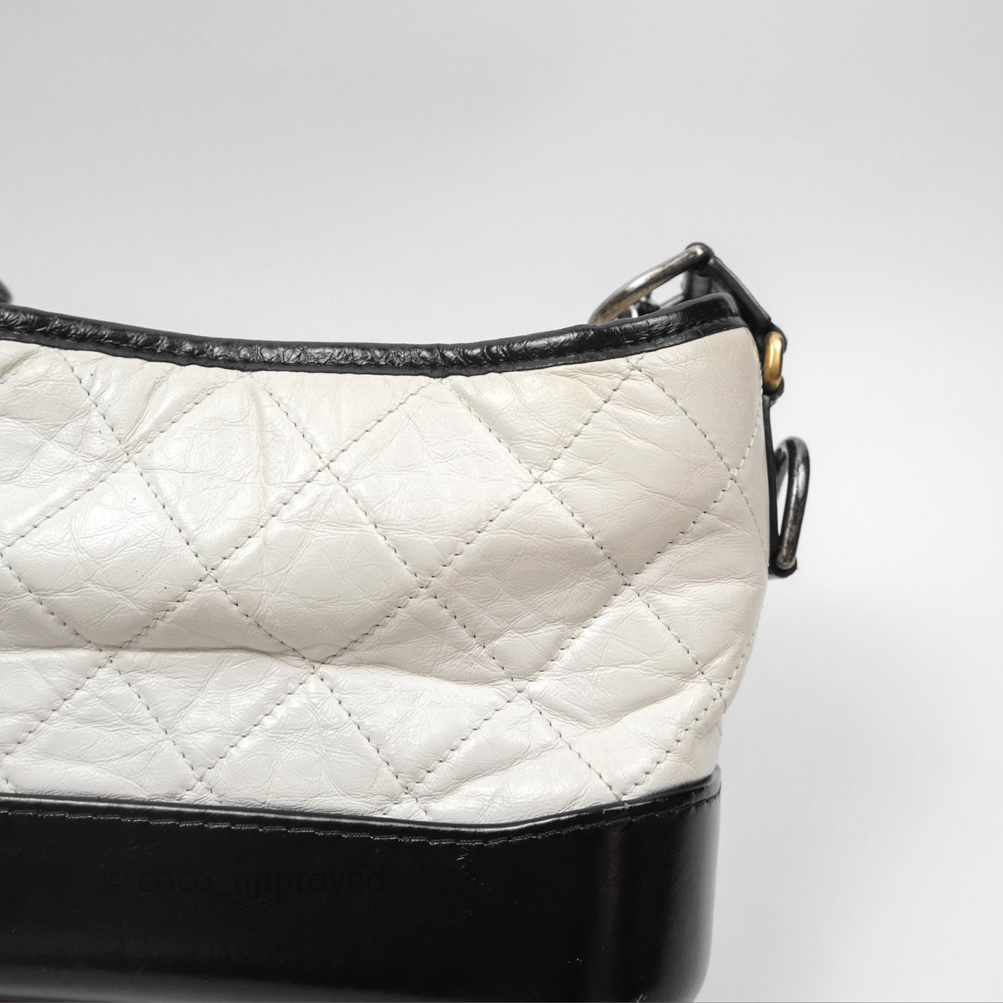 Chanel Small Gabrielle Hobo Quilted Black White Aged Calfskin