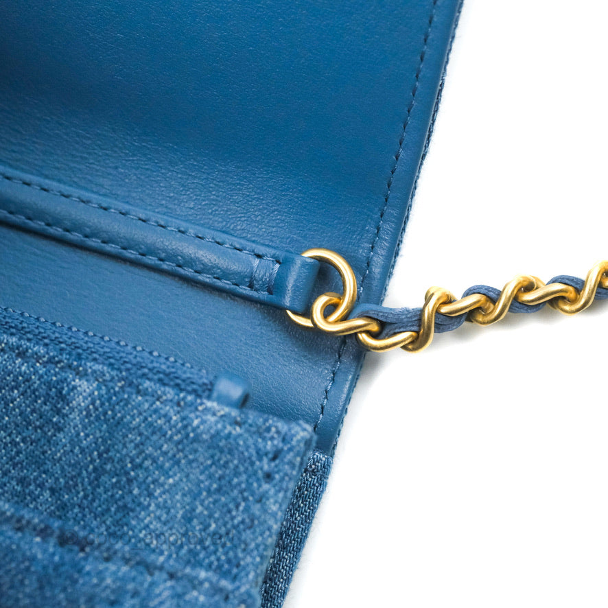 Chanel Quilted Pearl Crush Wallet on Chain WOC Denim Aged Gold Hardware