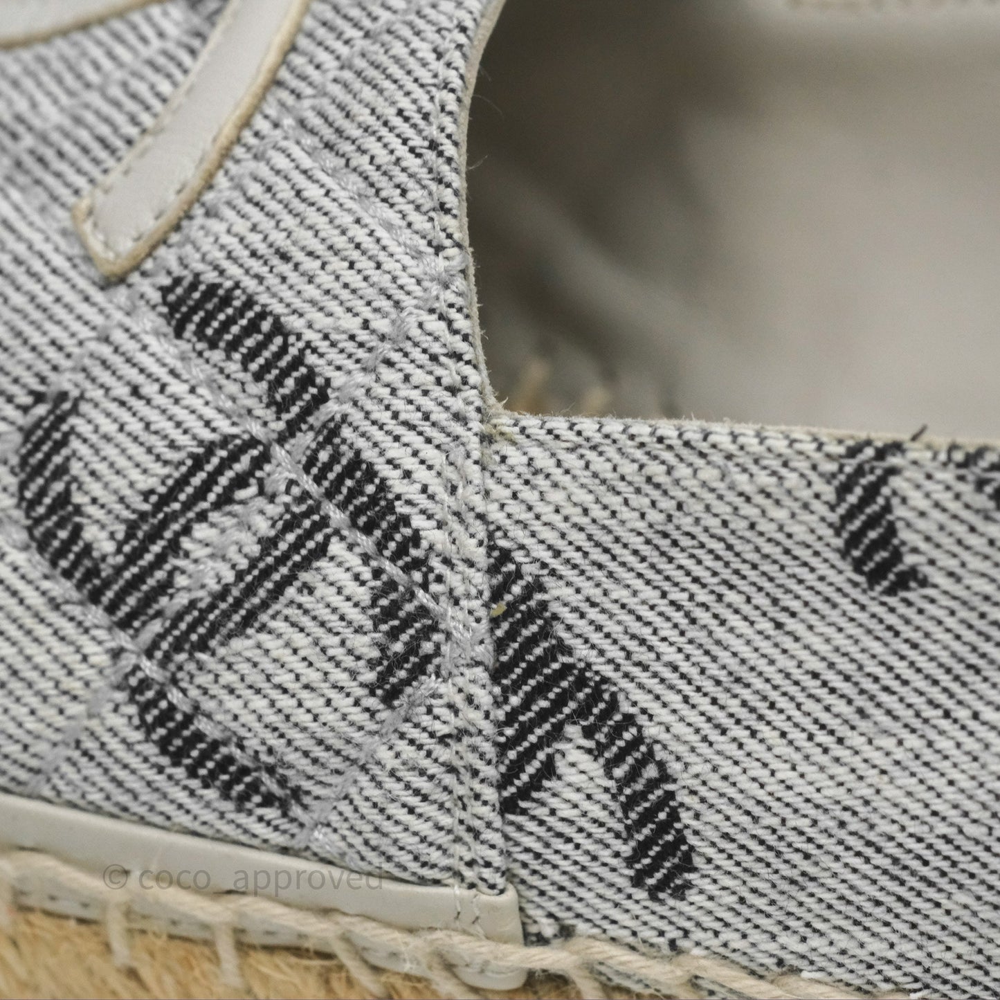 Chanel CC Espadrilles in Grey Cotton Jacquard Black Grosgrain 22S Size 38