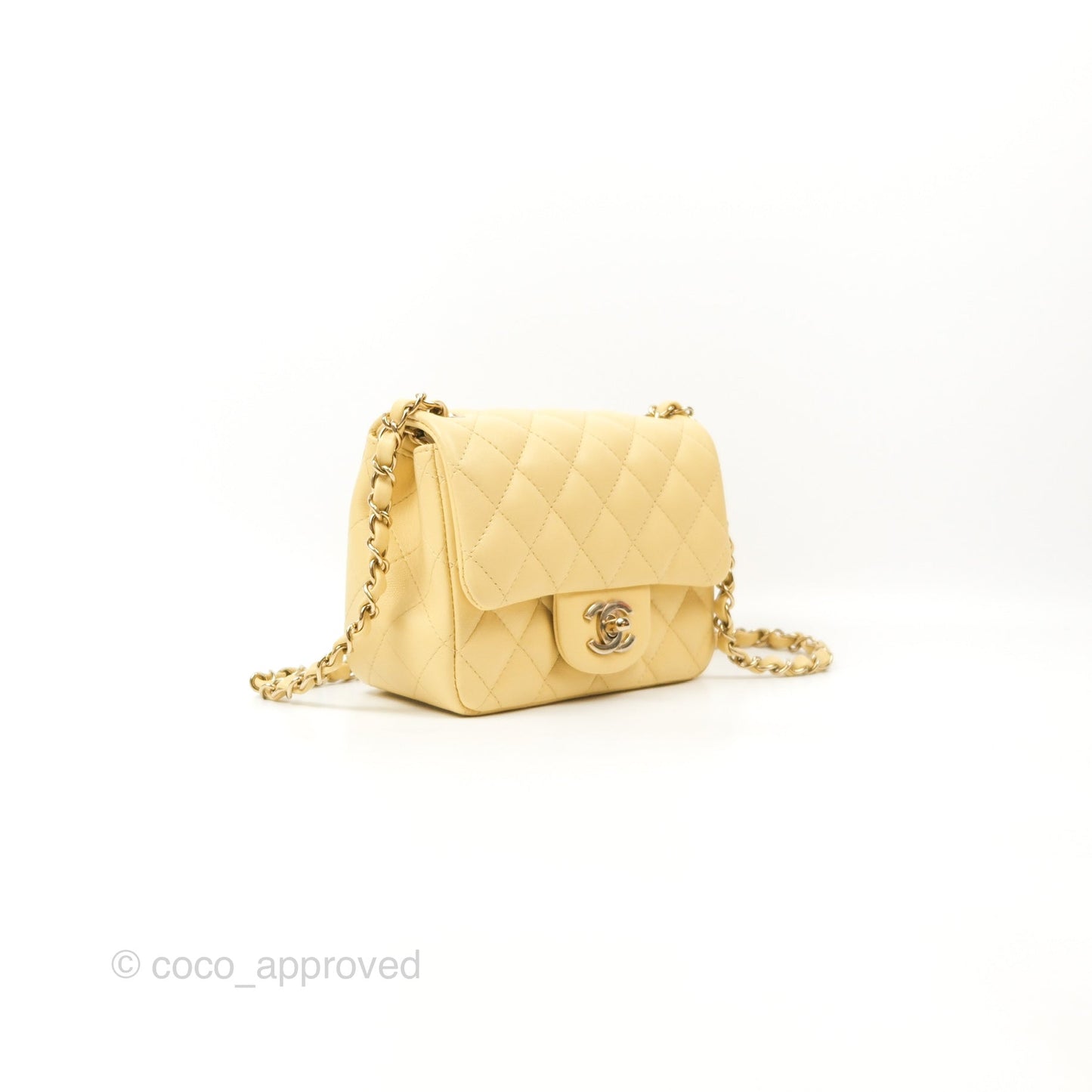 Chanel Quilted Mini Square Yellow Lambskin Gold Hardware