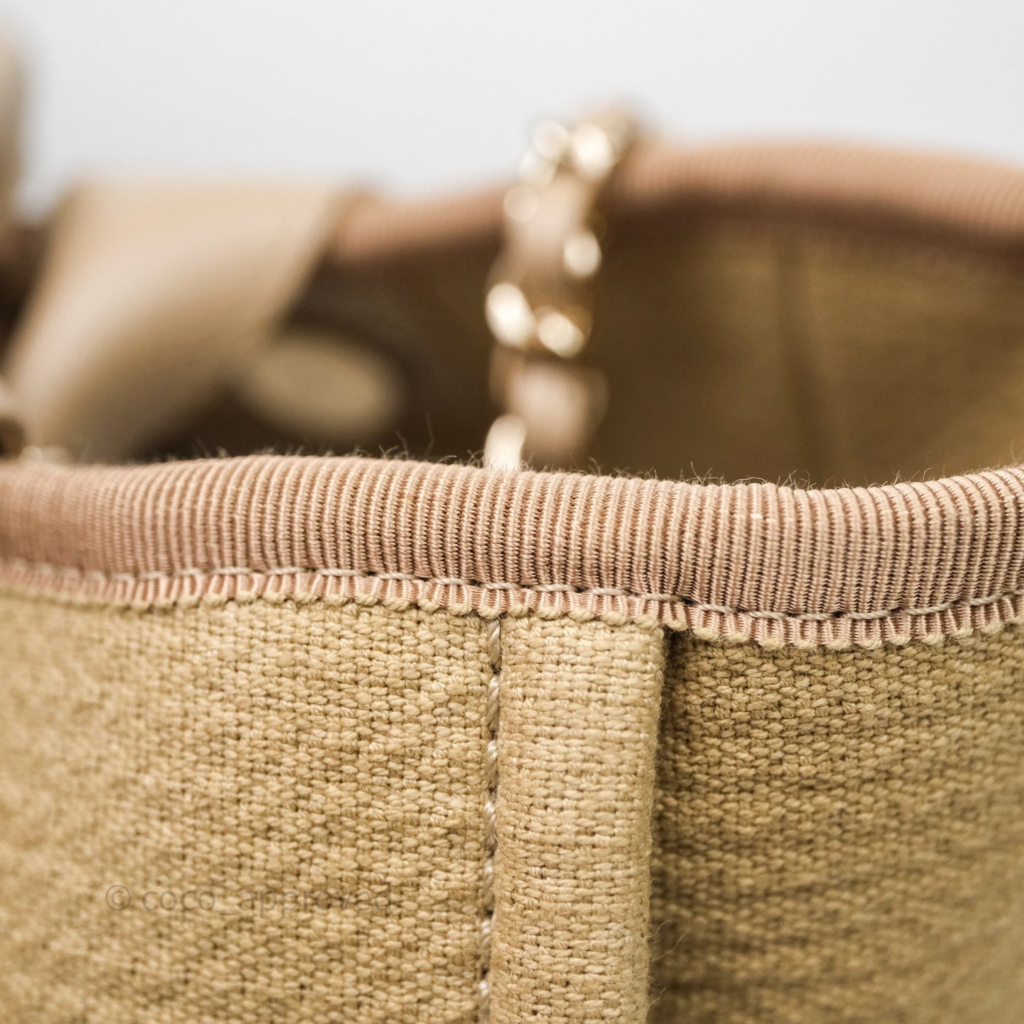 Chanel New Small Canvas Deauville Tote Beige Silver Hardware