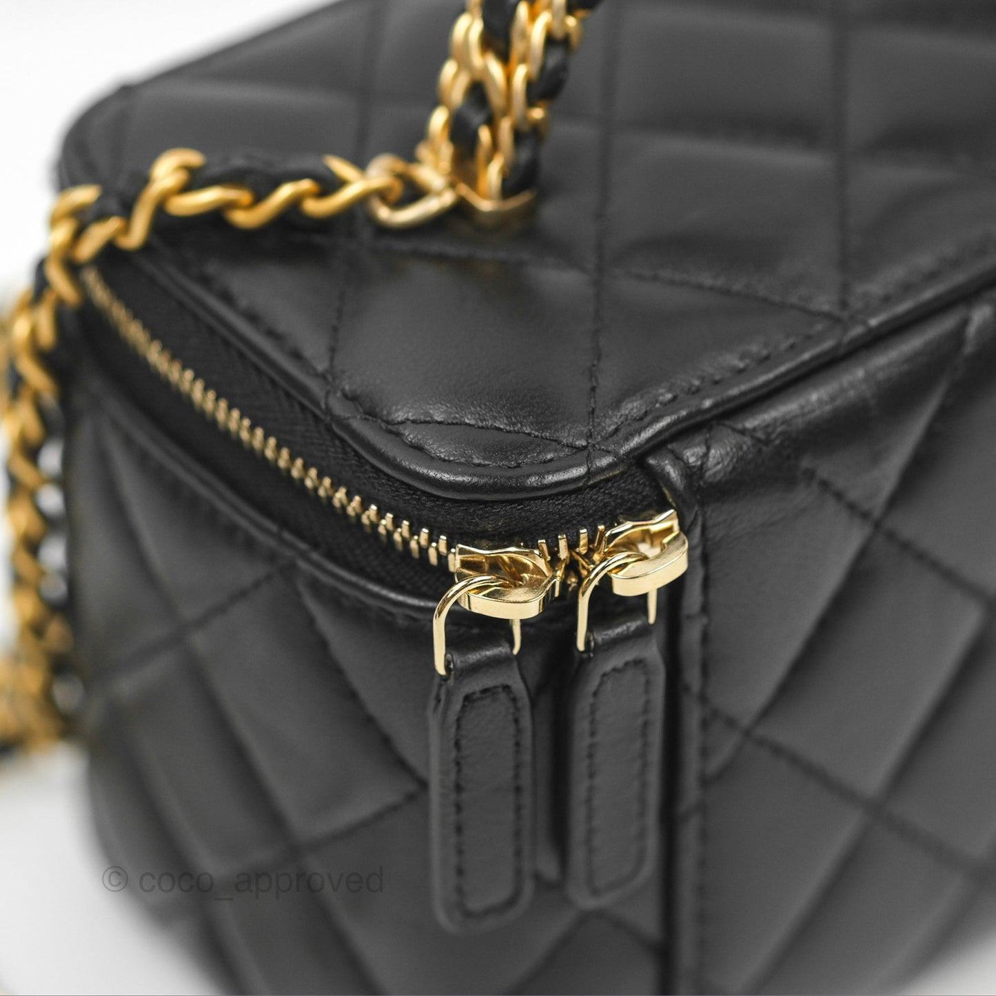 Chanel Vanity Rectangular with Top Handle Black Lambskin Aged Gold Hardware