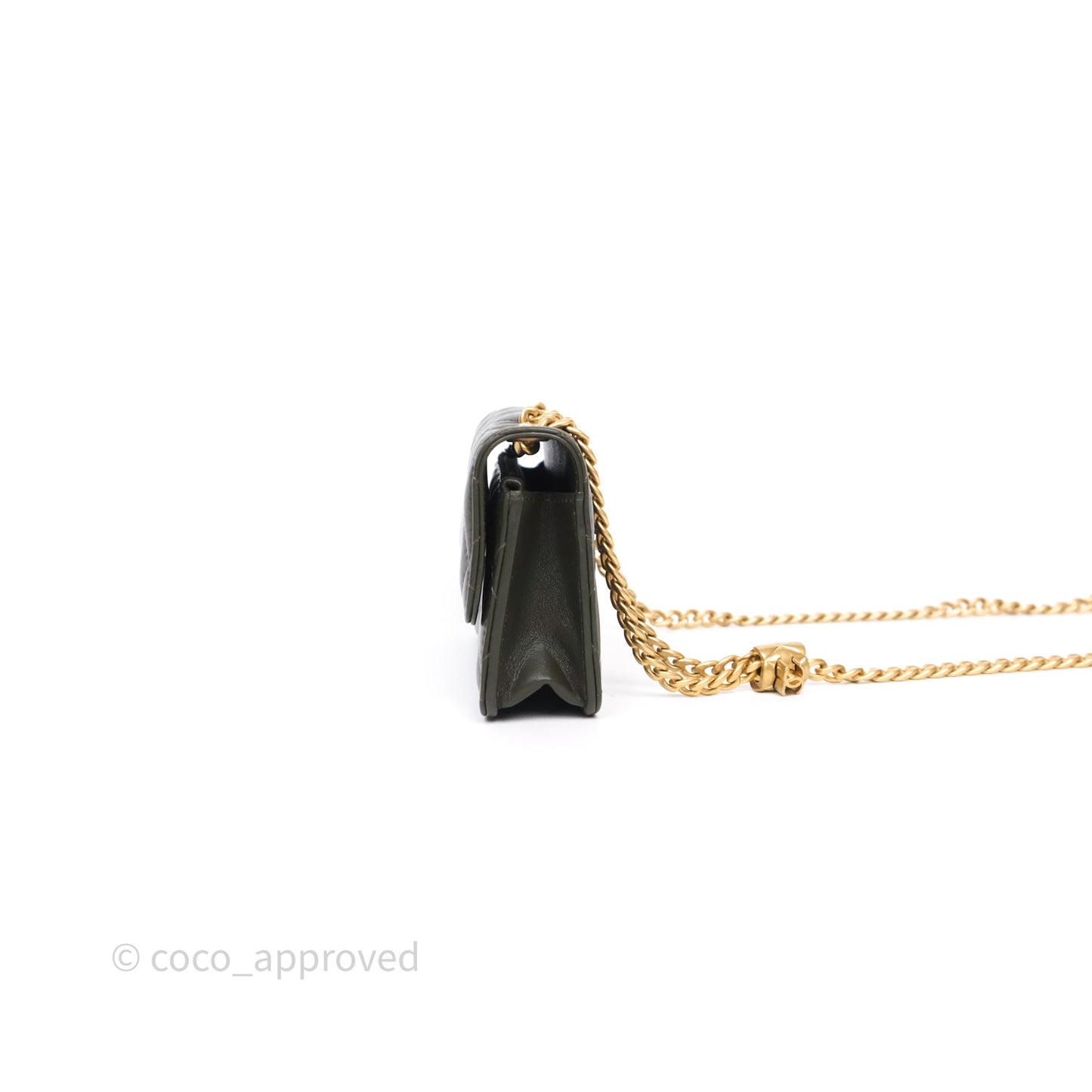Chanel All Slide Adjustable Chain Phone Holder WOC Olive Green Lambskin