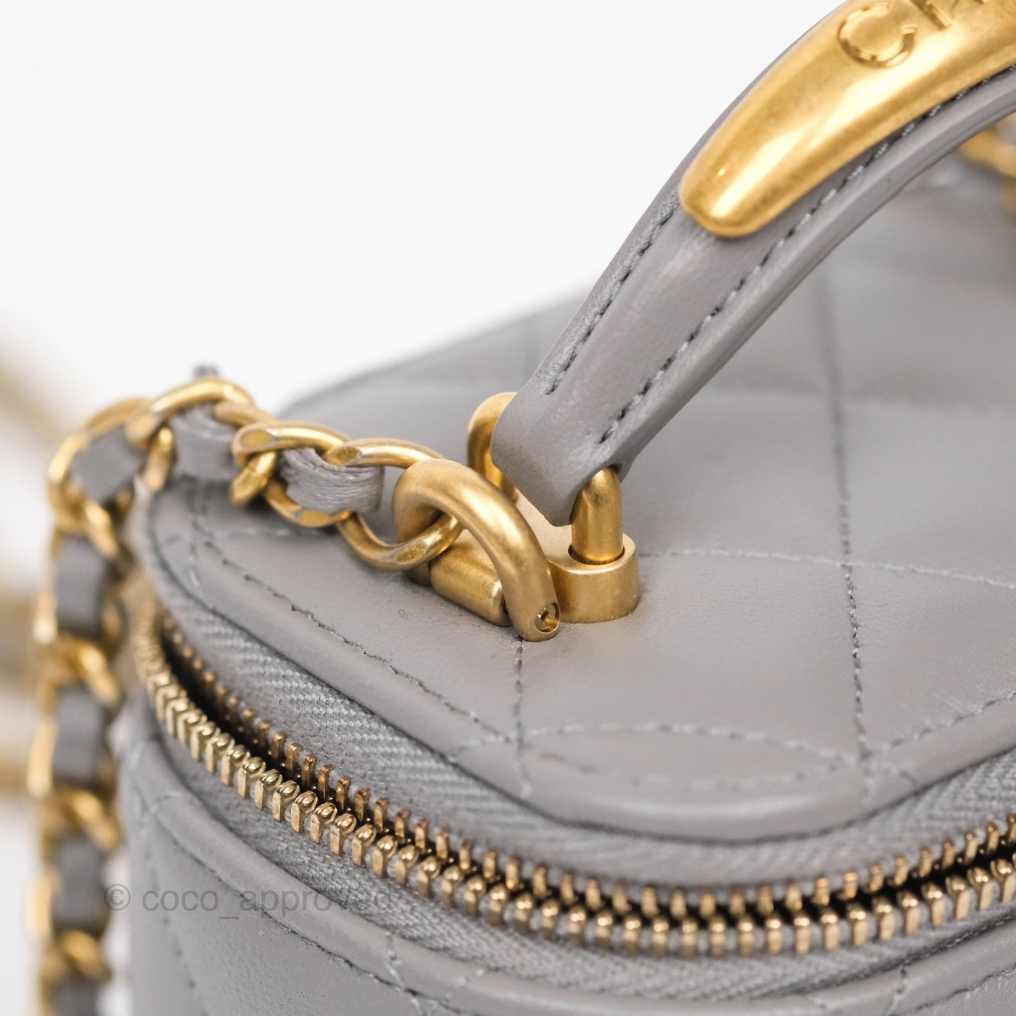 Chanel Mini Metal Top Handle Vanity With Chain Grey Lambskin Aged Gold Hardware