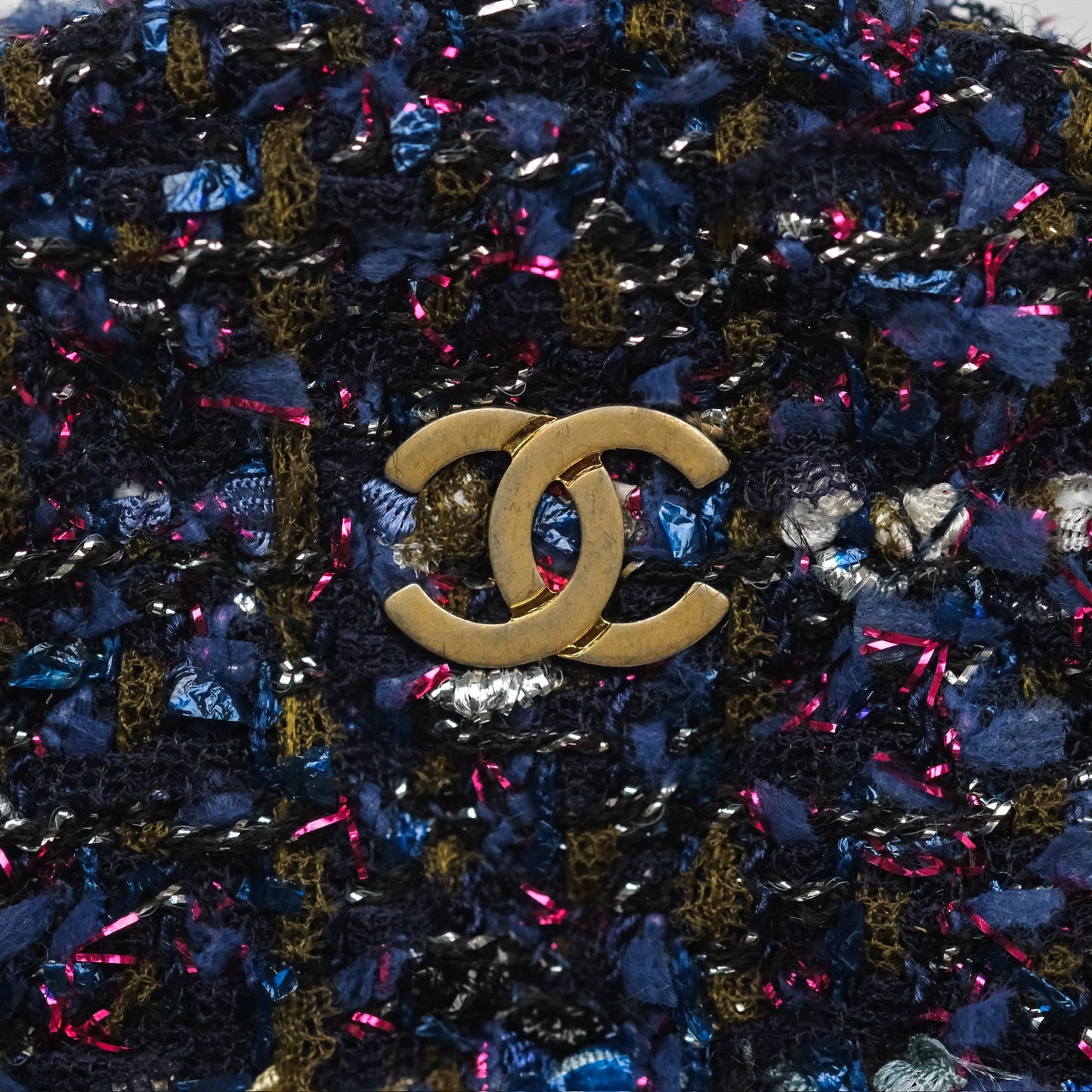 Chanel Charms Round Clutch With Chain Navy Purple Tweed Aged Gold Hardware