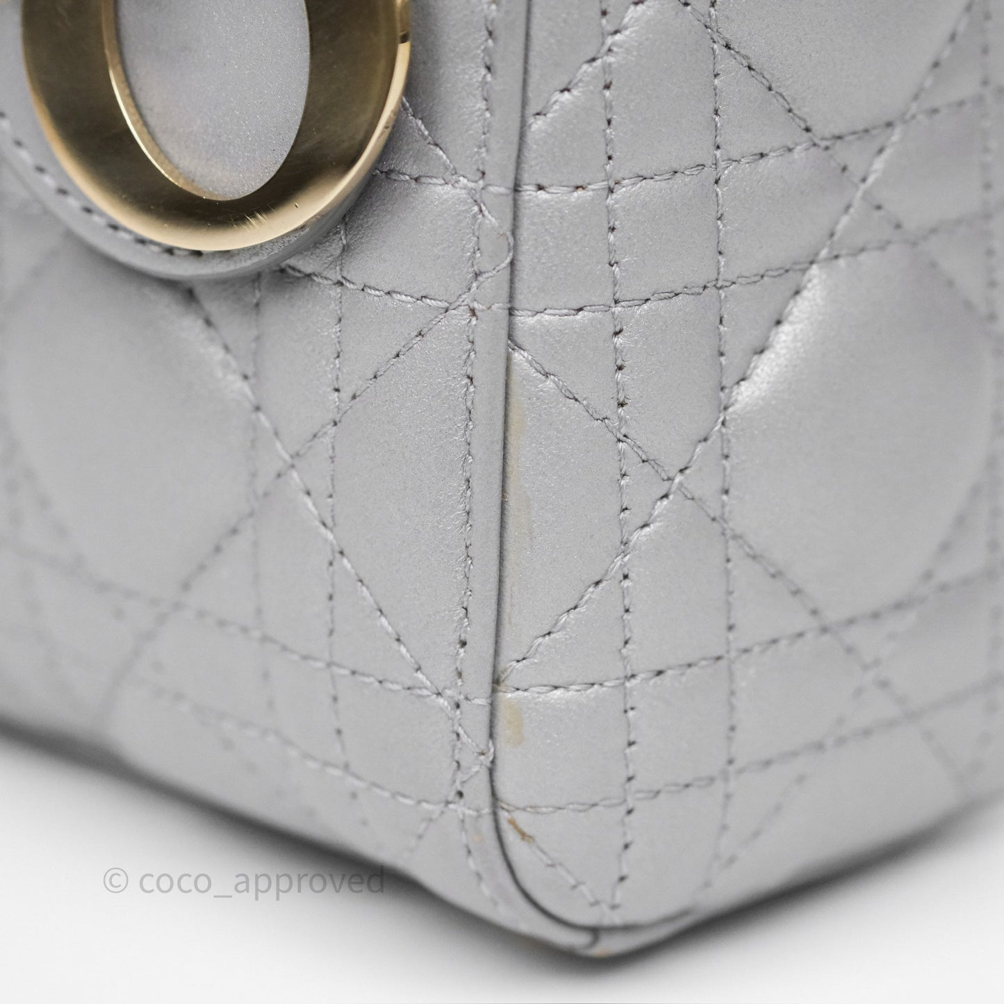 Christian Dior Mini Lady Dior Iridescent Grey Lambskin Cannage Gold Hardware
