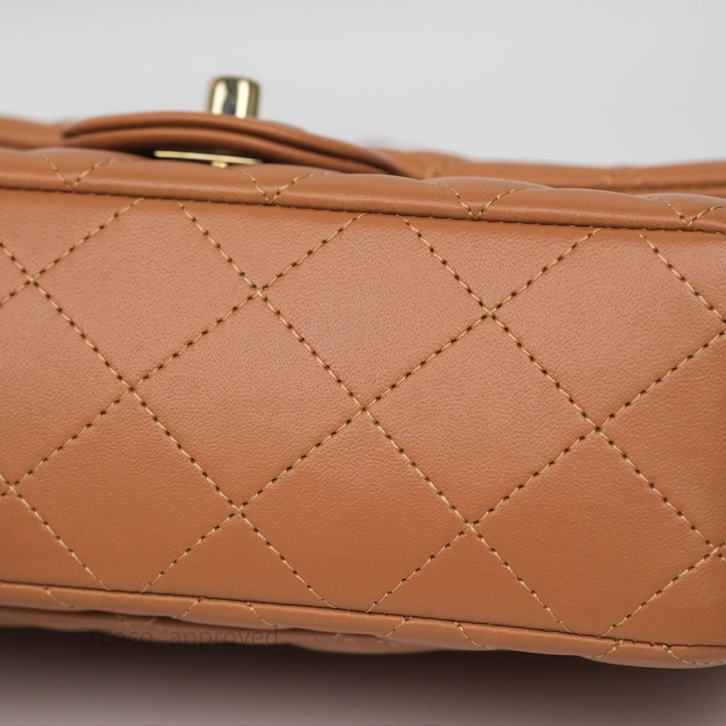 Chanel Mini Rectangular Flap Quilted Caramel Beige Lambskin Gold Hardware